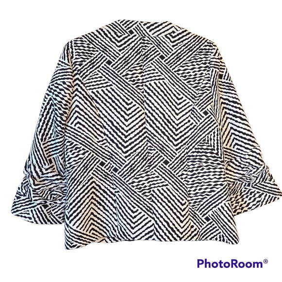 VINTAGE TRENZ by Theresa Renz Open Front Blazer Black White Abstract Size Large - Picture 9 of 10